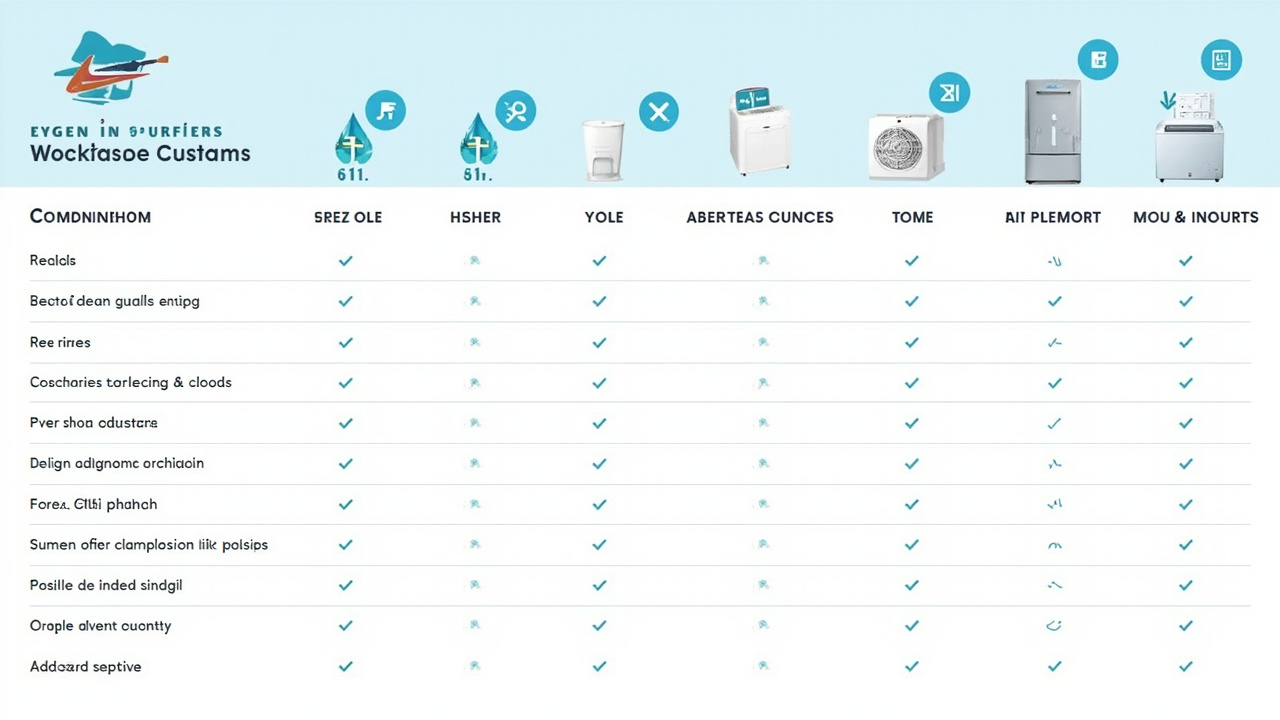 Side-by-side comparison infographic showing the five best air purifiers for mould prevention with key specs