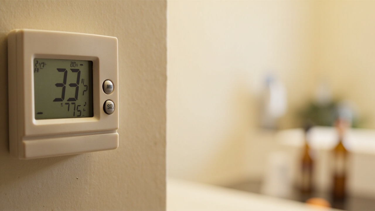 Hygrometer displaying indoor humidity levels in an Australian bathroom, illustrating the importance of humidity monitoring for mould prevention