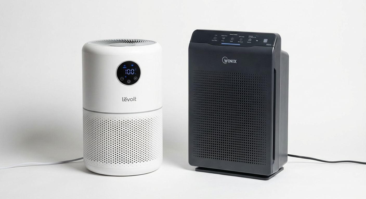 Levoit vs Winix side-by-side comparison visual.